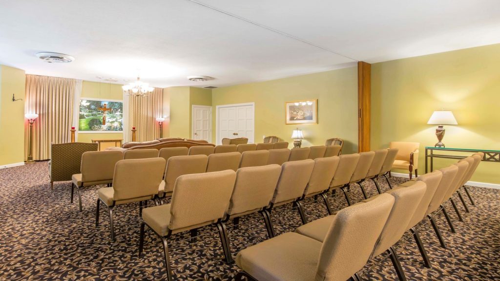 An interior view of one of three funeral rooms at Drake and Son Funeral Home in Chicago